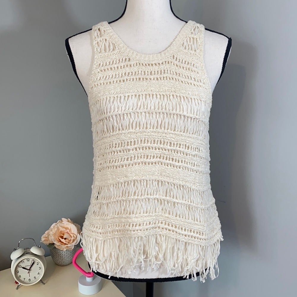 American Eagle Cream Knit Fringe Tank NWT
